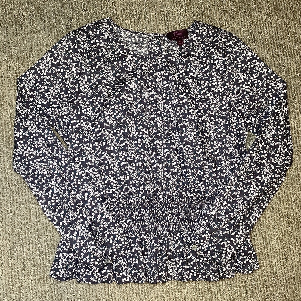 J Crew Womens S Liberty Fabric Peplum Blouse Smocked Waist Cherry Blossoms